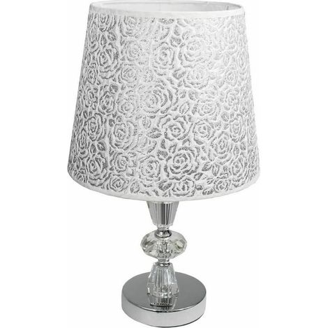 TRADE SHOP - Lume Da Comodino Moderno Abat Jour Lumetto Tavolo Acciaio Paralume Glitter D19a -