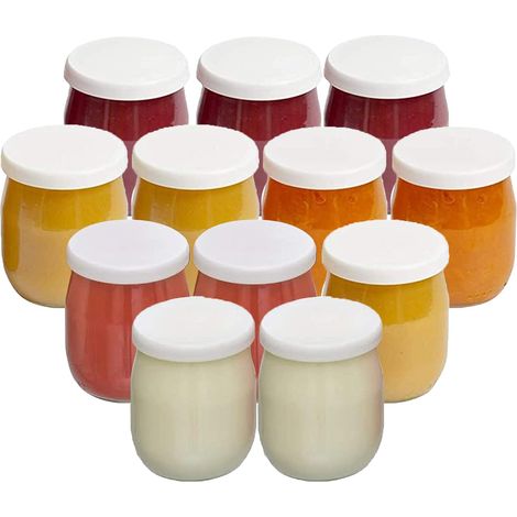 12 pots à yaourt en verre avec couvercles étanches, 143 ml, résistant au froid et au four, pour yaourtières et robots de cuisine (1/5)