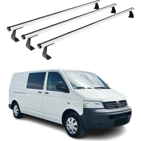 OMAC Barres de toit Heavy Duty compatibles avec VW T5 T6 Transporter Multivan Caravelle 2003-2024 – 3 barres – Aluminium Argent (1/4)