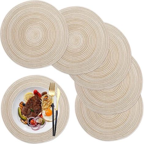 6 teiliges rundes Platzset, handgewebt, waschbar, hitzebeständig, rutschfest, für verschiedene festliche Anlässe, 38 cm, rot. (1/5)