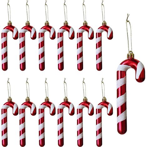 Candy Cane - Decoration Arbre De Noël - Pendantes En Plastique Rouge Et Blanc - 12 Pièces (1/5)
