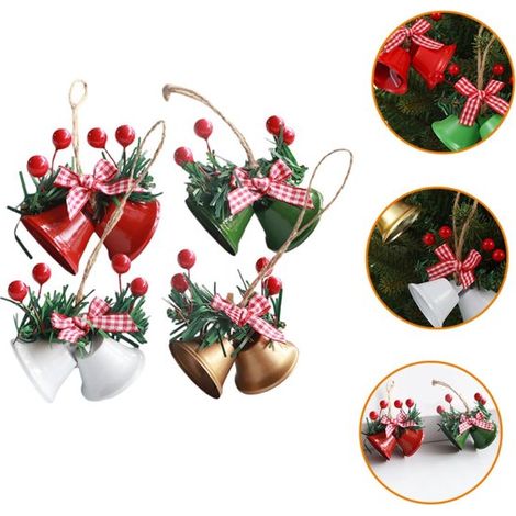 Set di 4 campanelle natalizie, decorazione con campanelle, decorazione per porte con campanelle, doppia decorazione con campanelle, ornamento per albero di Natale, campanelle festive, fiocchi (1/5)
