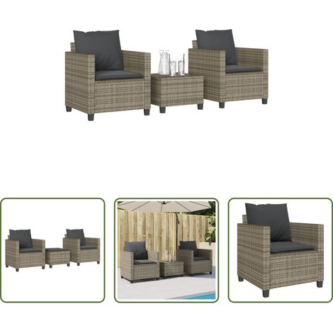 Bistro-Set -  3-tlg. Bistro-Set mit Kissen Grau Poly Rattan (1/5)
