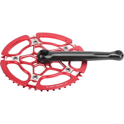BCD130mm Fahrradkurbelgarnitur Kurbelarm Aluminiumlegierung 47T Singlespeed-Kettenblatt Zubehör Rot (1/5)