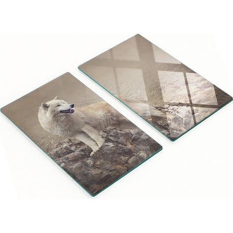 Tableros de vidrio duraderos y elegantes con dise帽o de roca de lobo blanco, 2x30x52 cm.