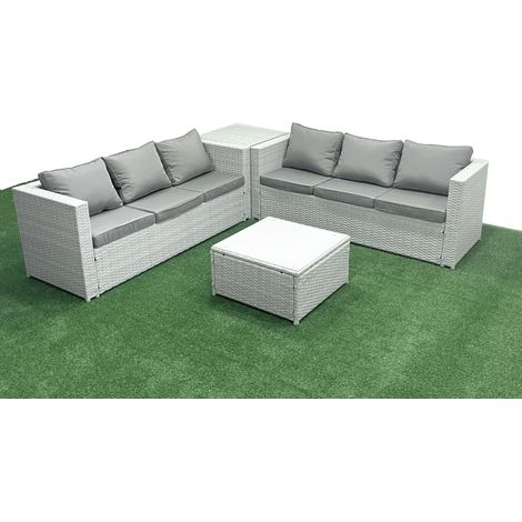 Fimous Gartenmöbel im Freien Polyrattan 6-Sitzer Rattan Garten Sofa Set mit Beistelltisch Hellgrau gemischt (1/5)