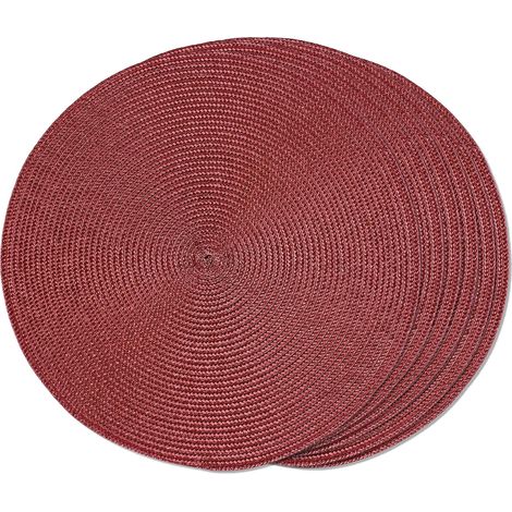 APEX Ensemble de six sets de table ronds tissés, lavables et antidérapants, adaptés aux tables à manger, 38 cm, bordeaux. (1/5)