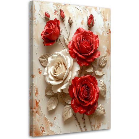 Quadro su tela, Rose rosse e color crema in un'elegante composizione floreale. - 30x45 (1/2)