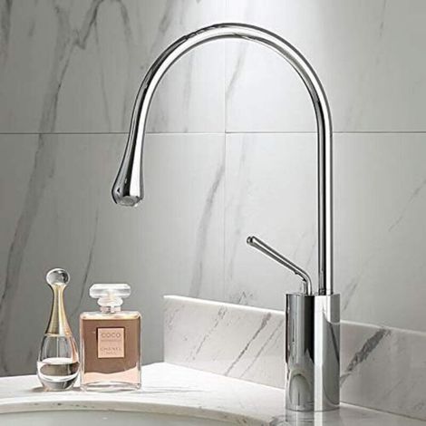 Single-hole kitchen faucet, hot and cold tap, mixer tap (short silver) (1/3)