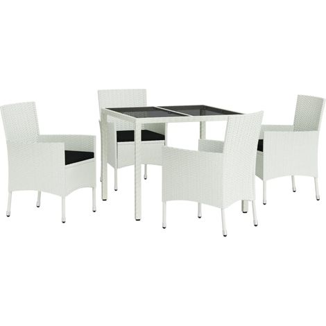 Set comedor de jardín 5 pzas con cojines ratán sintético blanco vidaXL
