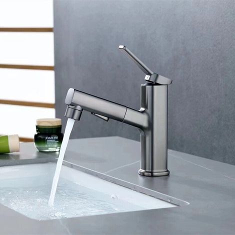 Grifo de baño Ineasicer gris con rociador extraíble, mezclador de 3 vías, elegante diseño de fuente de latón. (1/3)