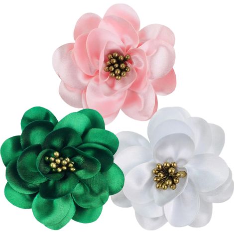 Lot de 3 pinces à cheveux, fleur 8 cm, alliage et polyester, accessoire mariage, décoration femme (1/5)