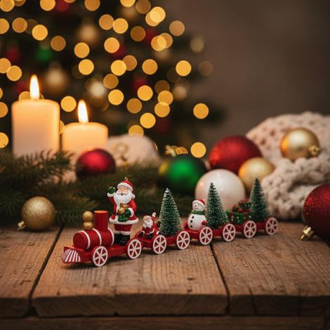 Trenino natalizio in resina con Babbo Natale e pupazzo di neve, da 30 cm (1/4)