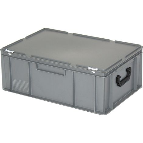 BRB Kunststoffkoffer mit Scharnierdeckel, LxBxH 600x400x230 mm, lebensmittelecht, Industriequalität (grau)