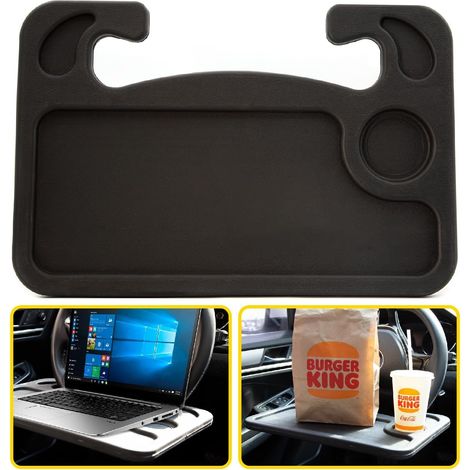 2-in-1-Lenkradablage – Tragbarer Laptop-Tisch und Essständer, universelles Reiseaccessoire mit Getränkehalter, Tragkraft bis 5 kg, Schwarz