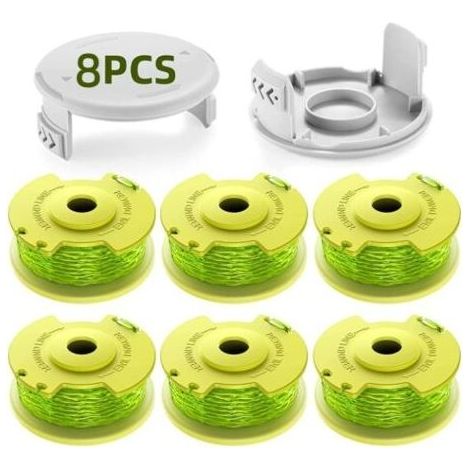 8er-Packung aktualisierte Modellspulen-Trimmerfaden, geeignet für Ryobi One +18V, 24V, 40V Trimmer, Ø2,0mm und 3,4m Länge AC14RL3A Trimmer-Ersatzteile (6 Spulen, 2 Abdeckungen) (1/5)