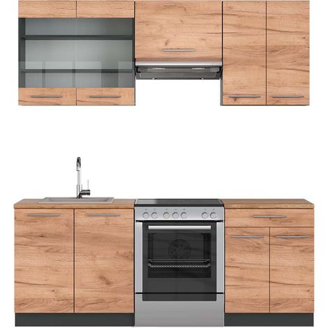 Cuisine Fame-Line, Chêne doré/anthracite, 200 cm , PT Chêne, Vicco (1/5)