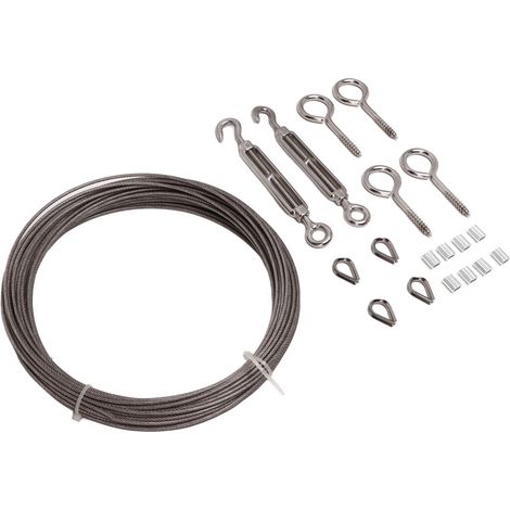 Kit de Suspension pour Guirlandes Lumineuses en Acier Inoxydable avec Revêtement PVC et Ridoirs de Tension (1/5)