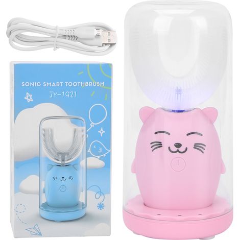 Brosse à dents électrique sonique pour enfants 6-12 ans, étanche, forme en U, automatique, rose - Nettoyeur buccal (1/5)