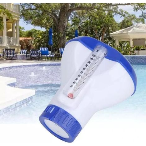 Distributeur Flottant de Chlore, Doseur de Chlore, Conteneur de Comprimés de Brome au Chlore, avec Thermomètre, Idéal pour Les Piscines Intérieures, Extérieure, Spa, Jacuzzi, étangs (1/5)