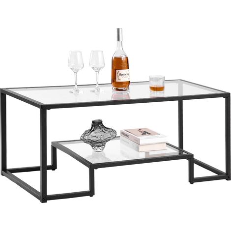 VEVOR Tavolino da Caffè da 100 x 51 x 46 cm in Vetro e Metallo Temperato con Due Livelli e Spazio di Archiviazione Aperto, Tavolino da Salotto Moderno con Struttura per Soggiorno Ufficio Nero (1/5)
