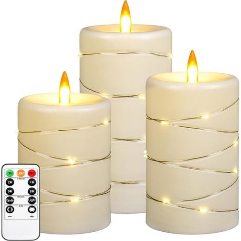 Conjunto de 3 velas LED dinámicas - con temporizador y mando a distancia - efecto de llama muy realista - Clase energética A (1/5)