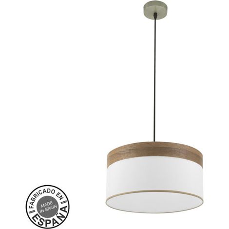 Colgante cloe 1xe27 cuero/blanca-madera oscura regx40x40 cm
