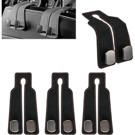 Juego de 4 ganchos de almacenamiento para coche, ganchos dobles para respaldos de asientos de coche, ganchos metálicos para reposacabezas de coche, accesorios para bolsos y carteras (negro) (1/5)
