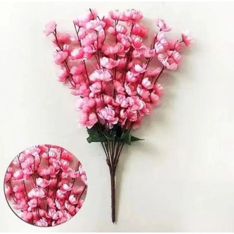 Branche décorative de cerisier artificiel à double branche rose Irovami