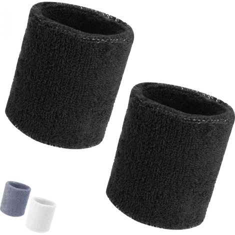 Lot de 2 poignets de sport anti-transpiration, running, tennis, fitness, padle, absorbant - 85% Coton - Noir - Vivezen (1/4)