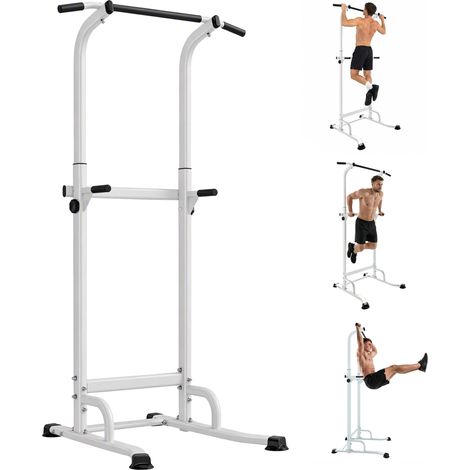 Torre de entrenamiento multifuncional con barra independiente para dominadas y fondos, estructura de acero regulable en altura de 176 a 227 cm, estación de fitness para el hogar de 91,5 x 97,5 cm. (1/5)