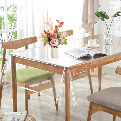 Nappe Transparente, Nappe en PVC Transparente 0,13 mm d'Épaisseur, Protection de Table Étanche, Protection de Table en PVC Transparent (140x180cm) (1/5)