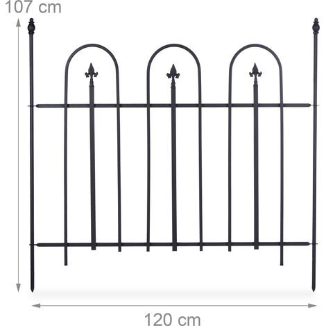 Set di 4 pannelli per staccionata da giardino in stile retrò vintage 93 x 120 x 3 cm in metallo nero 130004447