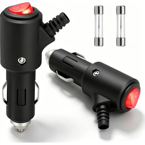 Lot de 2 Prise Allume Cigare 12V Mâle avec Interrupteur LED et Fusible 15A, Fiche Universelle Allume Cigare 12V/24V, Adaptateur Allume Cigares pour Voiture, Camping Car, Camion, Bateau (1/5)