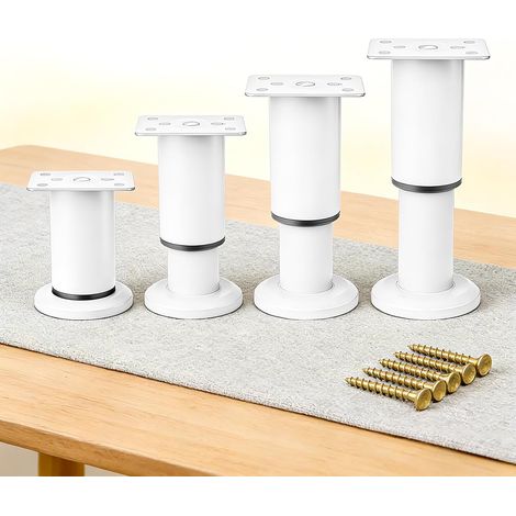 Pieds de meubles réglables en 4 pièces, 8-12 cm, pieds de meubles réglables, pieds de table de nivellement, pieds de meubles blancs réglables en hauteur, adaptés aux chaises, lits, canapés, armoires. (1/5)
