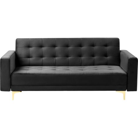 Sofá 3 plazas de terciopelo negro dorado reclinable acolchado patas metal Aberdeen