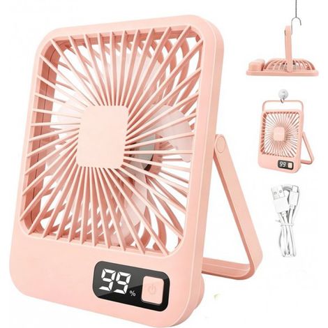 Ventilateur - Mini ventilateur - Batterie rechargeable 3000 mAh - USB - Idéal pour les voyages, la maison, le bureau et les activités de plein air - Rose (1/4)