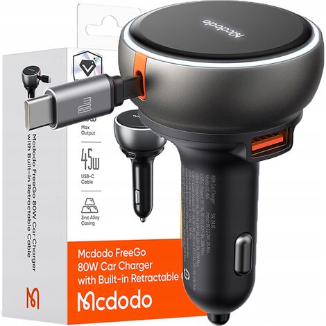 Mcdodo Leistungsstarkes Schnell-Autoladegerät 3x USB USB-C PD 80W LED-Kabel 1M (1/5)