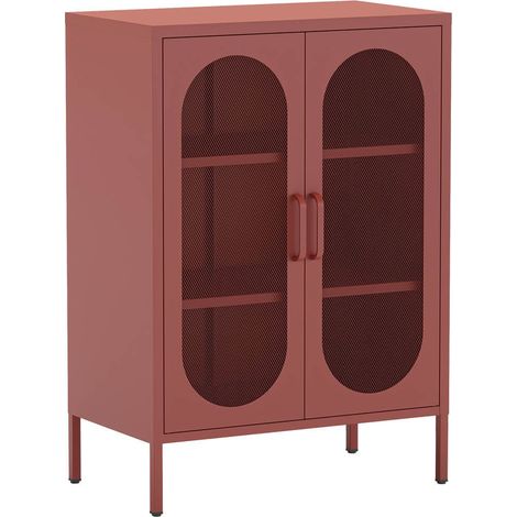 OLIVIA - Meuble d'appoint 2 Portes Ajourées en Métal Terracotta (1/5)