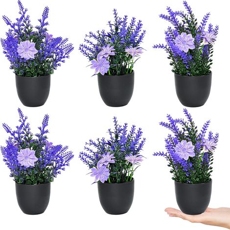 piante di lavanda artificiali in vaso, piccole piante artificiali per uso interno ed esterno, fiori di lavanda artificiali decorativi in plastica (1/5)