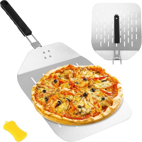 Pelle à Pizza perforée inox, 30 x 35 cm, support stable pour four et barbecue (1/5)