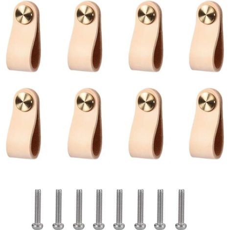 Tirador de cuero, 8 tiradores de cuero para muebles, tiradores para armarios, accesorios de decoración de muebles exquisitos con tornillos - Crezuo (1/4)