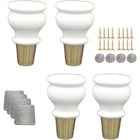 Quatre pieds de canapé en forme de gourde, pieds de meubles en bois massif, embouts en laiton, adaptés aux meubles TV, bureaux, meubles de cuisine, etc. Remplaçables (couleur noyer, 15 cm/5,9 pouces)  (1/5)