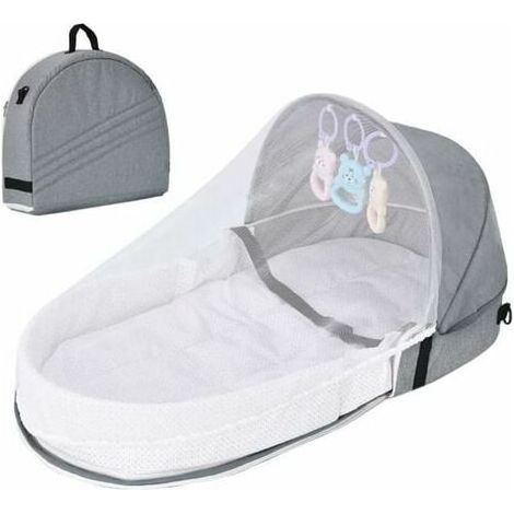 Lit de voyage pour bébé avec moustiquaire à baldaquin, lit bébé pliable avec moustiquaire Lit de voyage bionique en coton respirant Nid câlin Anti-moustiques Lit bébé portable pour 0-36 mois (Gris.) (1/5)