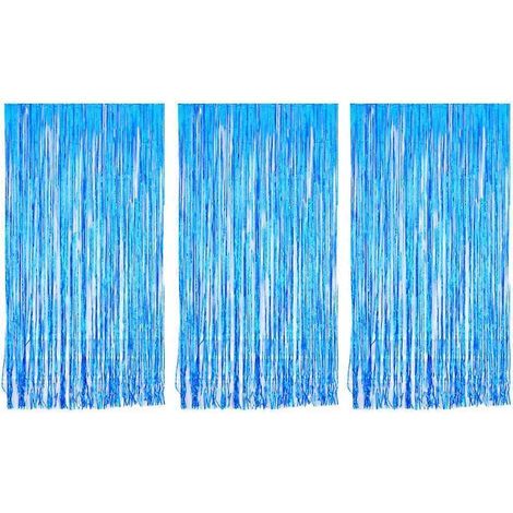 Lot de 3 rideaux de porte/fenêtre en film aluminium brillant de 1 x 2 mètres, parfaits pour les fêtes, mariages, anniversaires et autres occasions spéciales. Décoration brillante et brillante.-M-Blue (1/2)