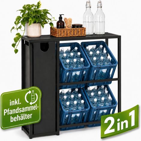 DanDiBo Getränkekistenregal 4 Kisten mit Ablage Pfandflaschen Sammelbehälter 2 in 1 Metall Schwarz 96647 Getränkeregal Behälter Kistenregal Getränkekistenhalter Getränke Regal (1/5)