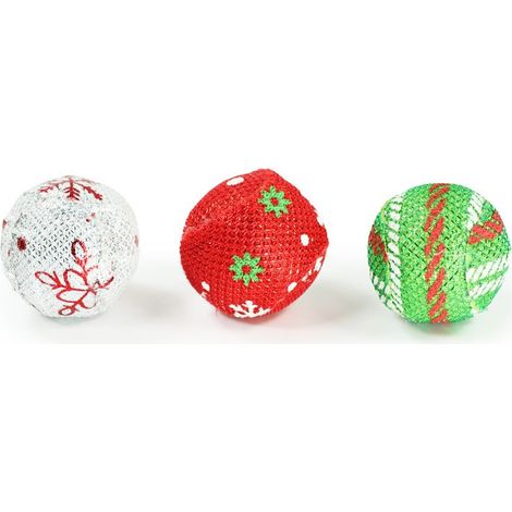 Gioco per gatti natalizio 3 palline gatto con sonaglio bianco rosso verde 3,9 cm