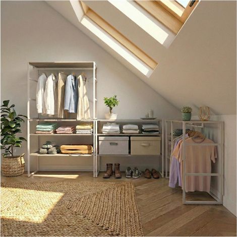 Mob-In – Lot de 4 portants vêtements modulables 400x85cm – Métal blanc/noir – Charge max 155kg – Rangement sous combles et espaces réduits