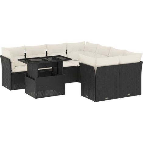Maison Exclusive - 9-tlg. Garten-Sofagarnitur mit Kissen Schwarz (1/5)