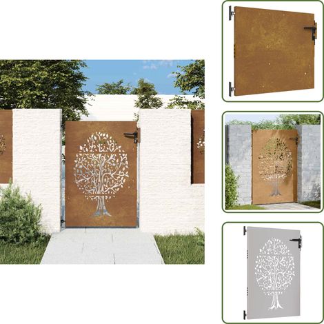 Portail de jardin 85x150 cm acier corten conception de l'arbre - Portail De Jardin - Porte De Jardin - Portillon - Clôture - Acier Corten